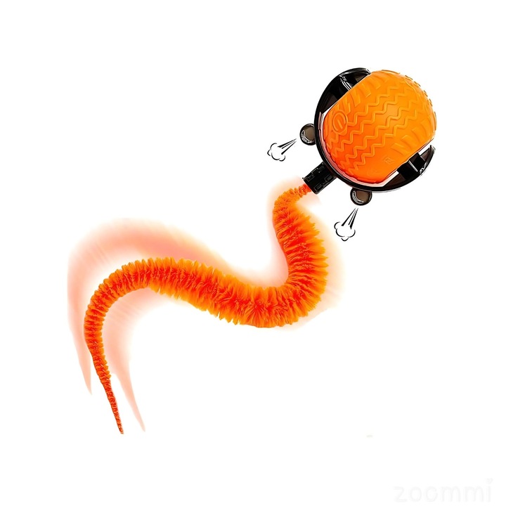 Jucarie pentru pisici, Minge interactiva, Smart, Electronica, Automata, Acumulator reincarcabil USB-C, 3 moduri de functionare, Silicon/ABS/Puf sintetic, Portocalie, Zocmmi®