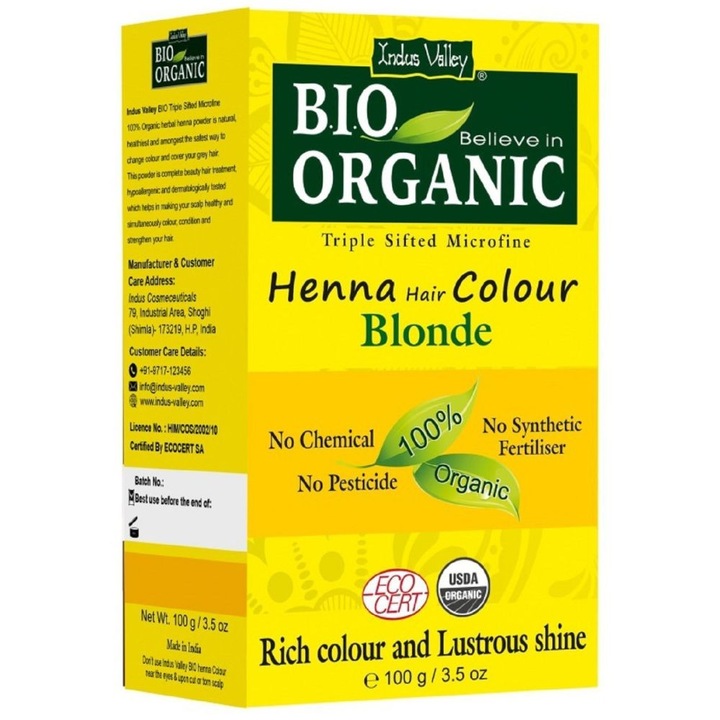 Indus Valley Vopsea de par pe baza de henna blonda - 100 g