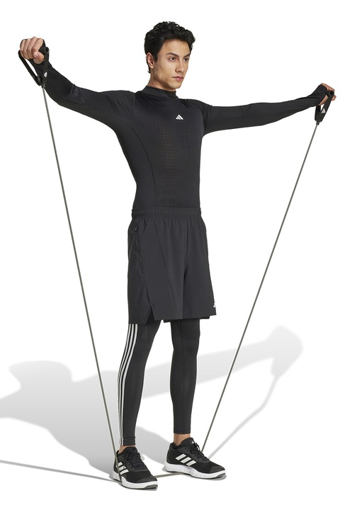 adidas Performance, Bluza slim-fit cu guler scurt, pentru fitness, Negru