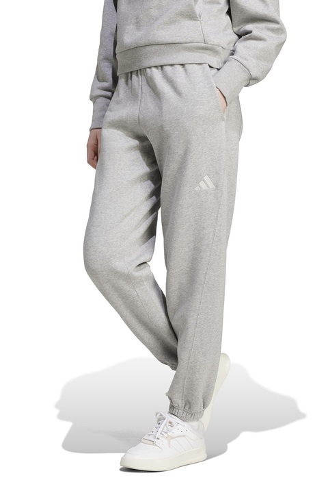 adidas Sportswear, Pantaloni de trening din amestec de bumbac cu logo, Alb/Gri deschis