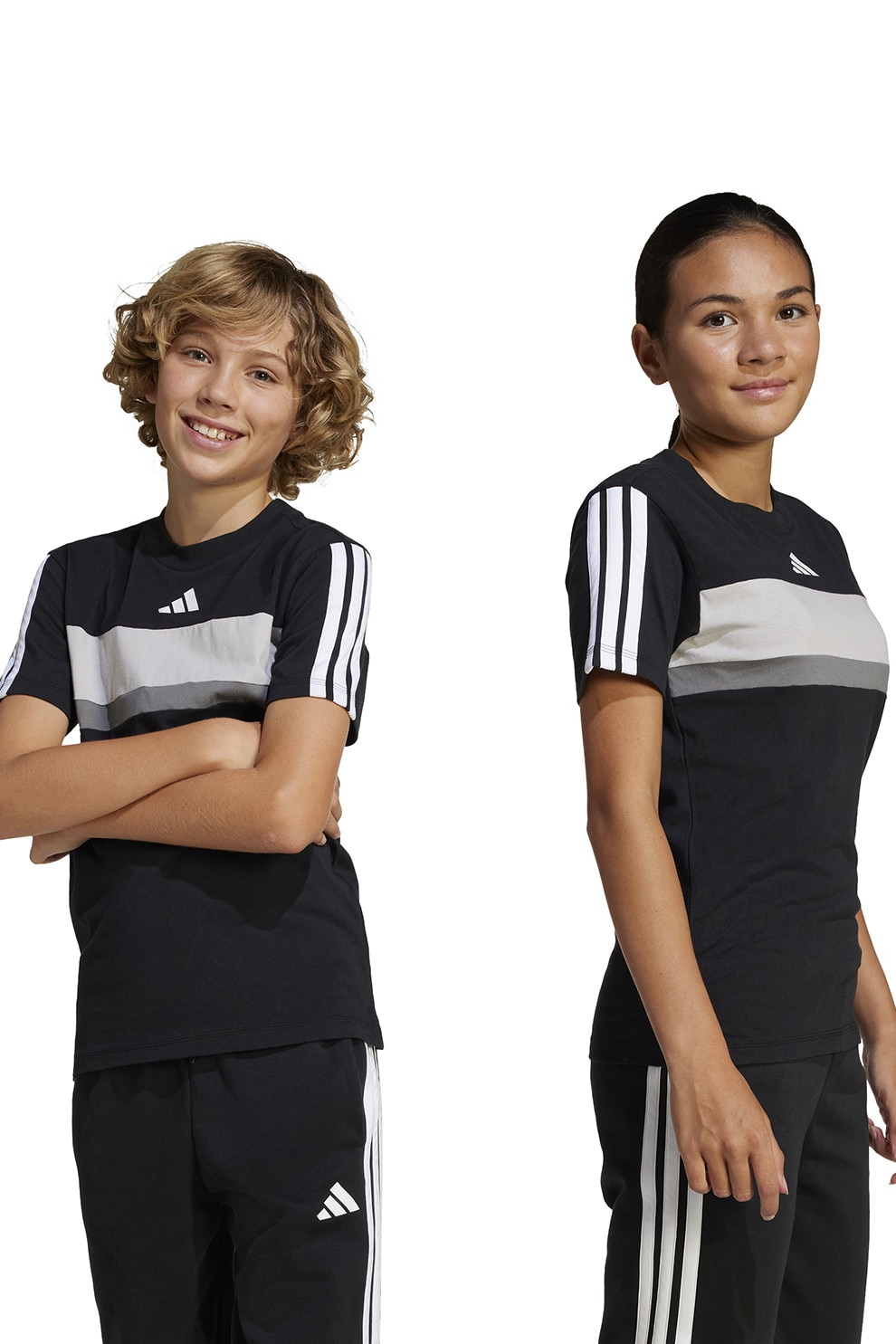 adidas Sportswear, Tricou din bumbac cu imprimeu logo, Alb, Negru, Gri, 164 CM