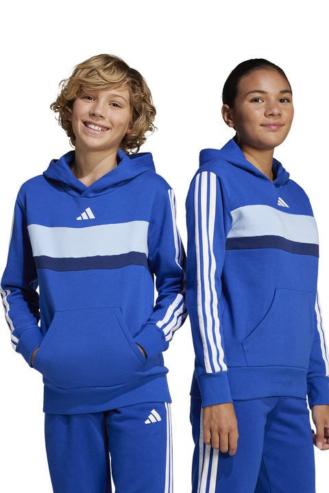 adidas Sportswear, Худи с джоб кенгуру и лого, Бял/Кралско Синьо
