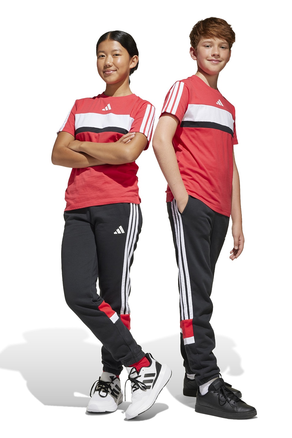adidas Sportswear, Pantaloni de trening din amestec de bumbac cu logo, Alb, Negru, 128 CM