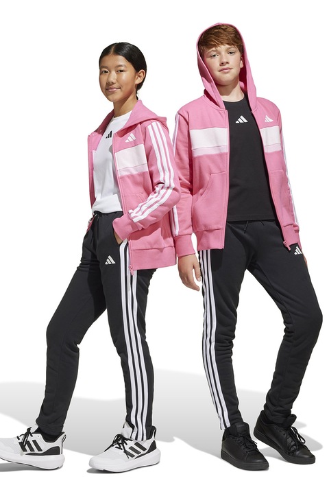 adidas Sportswear, Trening din amestec de bumbac cu model logo, Alb/Roz