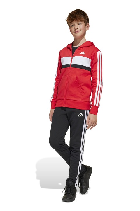 adidas Sportswear, Trening din amestec de bumbac cu model logo, Rosu/Alb/Negru