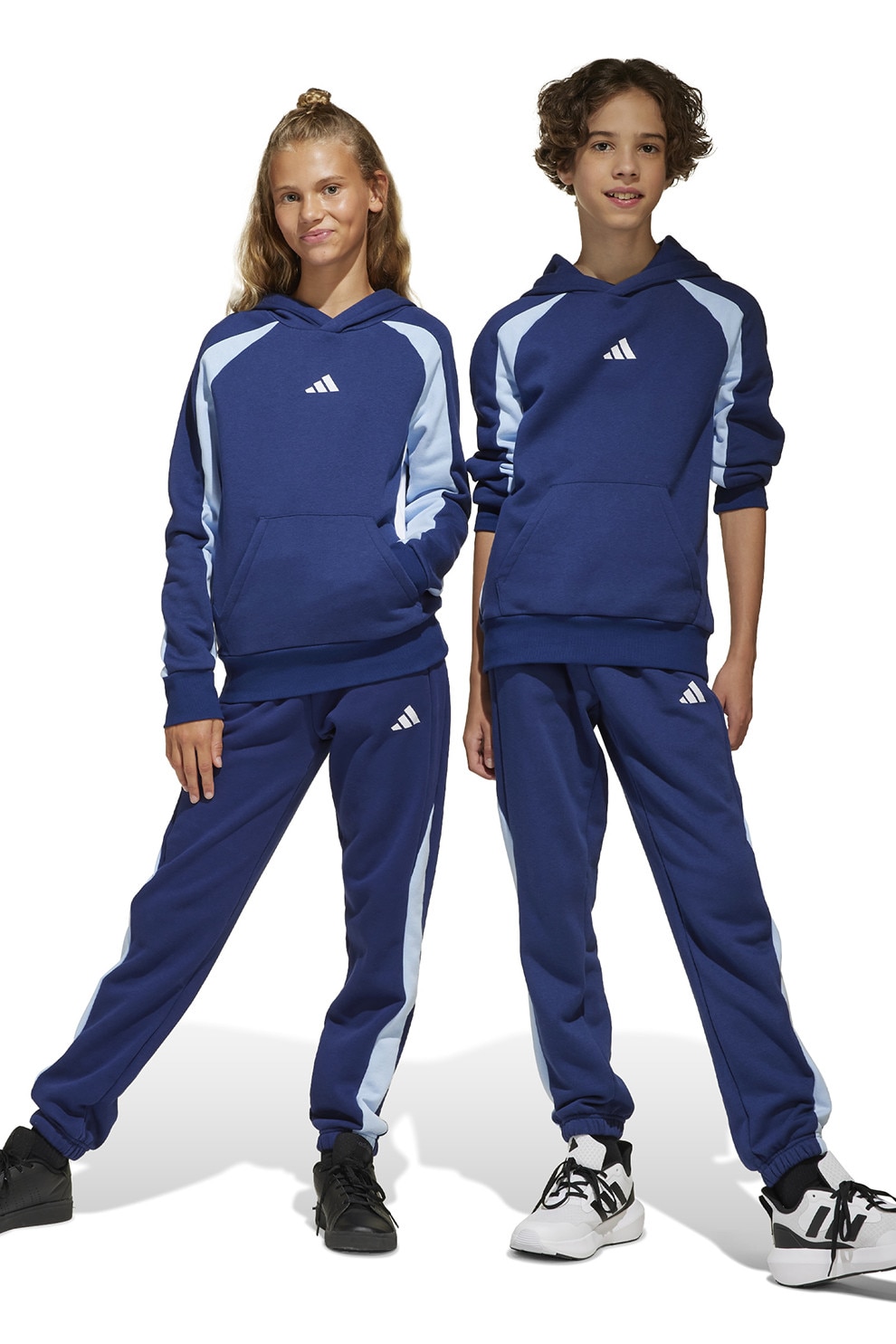 adidas Sportswear, Pantaloni de trening cu insertii contrastante, Albastru inchis, Albastru deschis, 152 CM