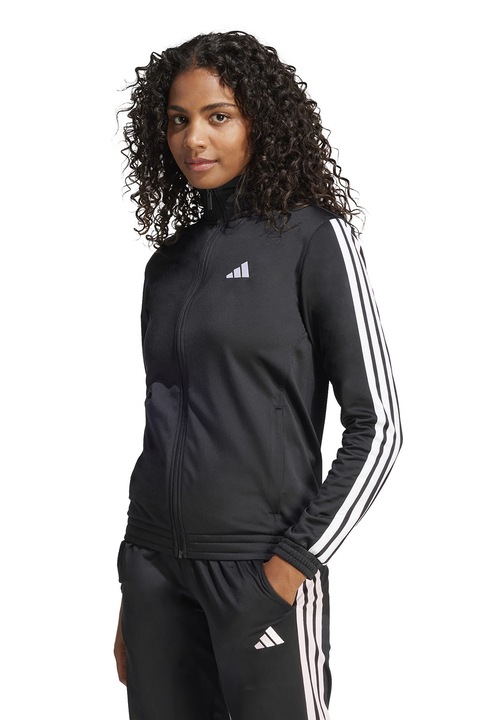 adidas Sportswear, Bluza de trening cu logo si fermoar, Alb/Negru