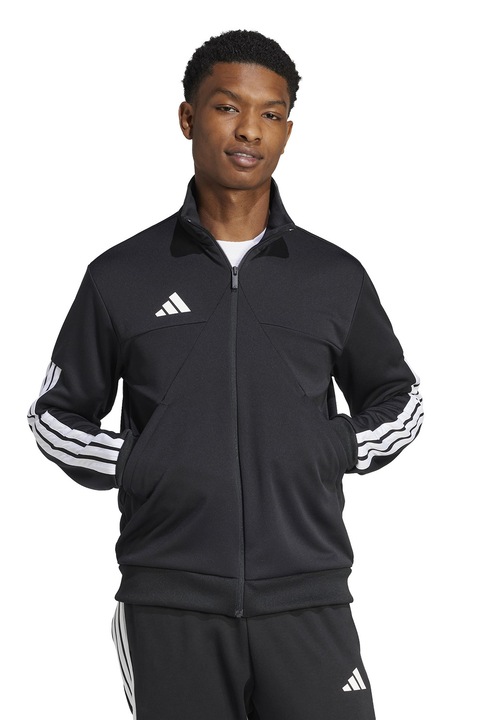 adidas Sportswear, Bluza de trening cu imprimeu logo, Alb/Negru