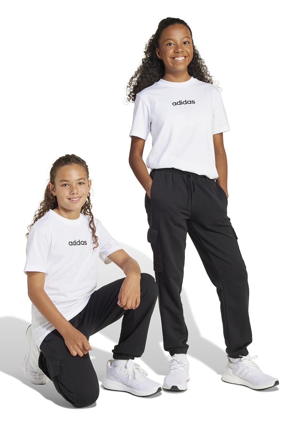 adidas Sportswear, Pantaloni de trening cargo cu snur de ajustare, Alb, Negru, 128 CM