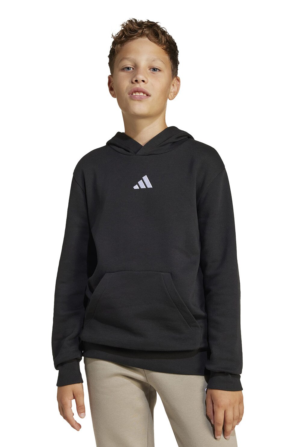 adidas Sportswear, Hanorac cu buzunar kangaroo si logo, Alb, Negru