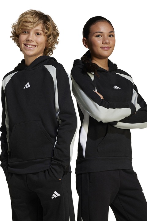 adidas Sportswear, Logós pulóver kapucnival és kenguruzsebbel, Fehér/Fekete/Szürke