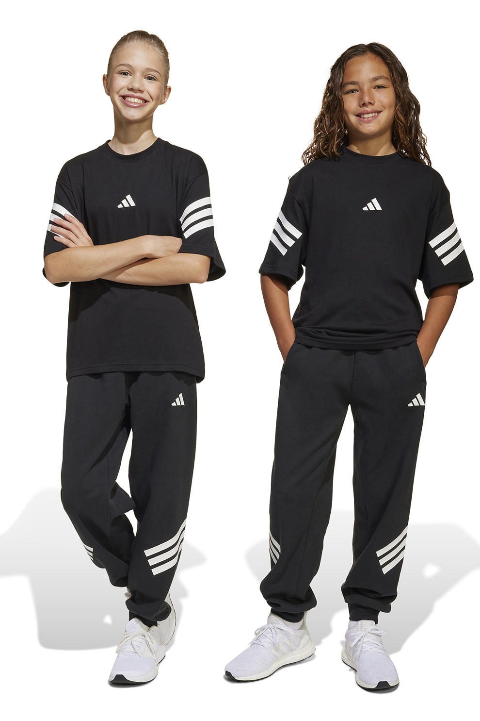 adidas Performance, Pantaloni de trening cu logo si snur, Alb, Negru, 128 CM
