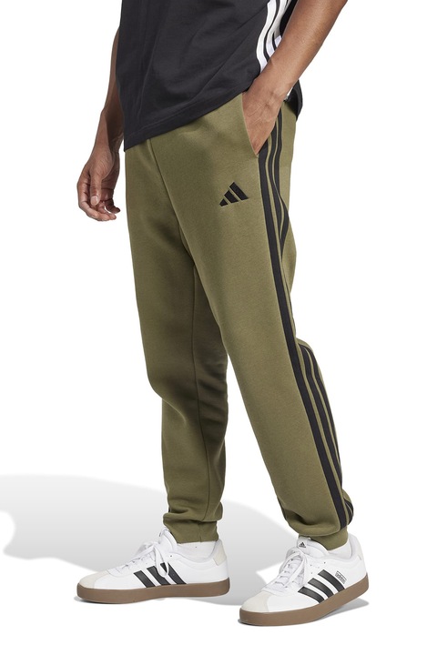 adidas Sportswear, Pantaloni de trening cu logo si snur de ajustare, Negru/Verde sparanghel