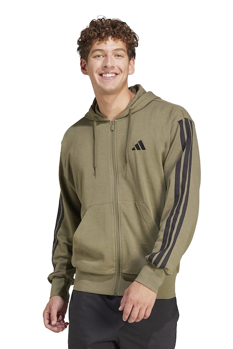 adidas Sportswear, Hanorac din amestec de bumbac cu fermoar, Negru/Kaki
