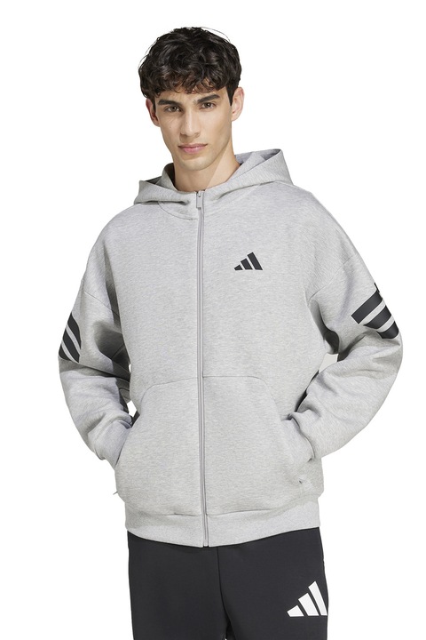 adidas Sportswear, Hanorac cu fermoar si maneci cazute Future Icons, Negru/Gri deschis