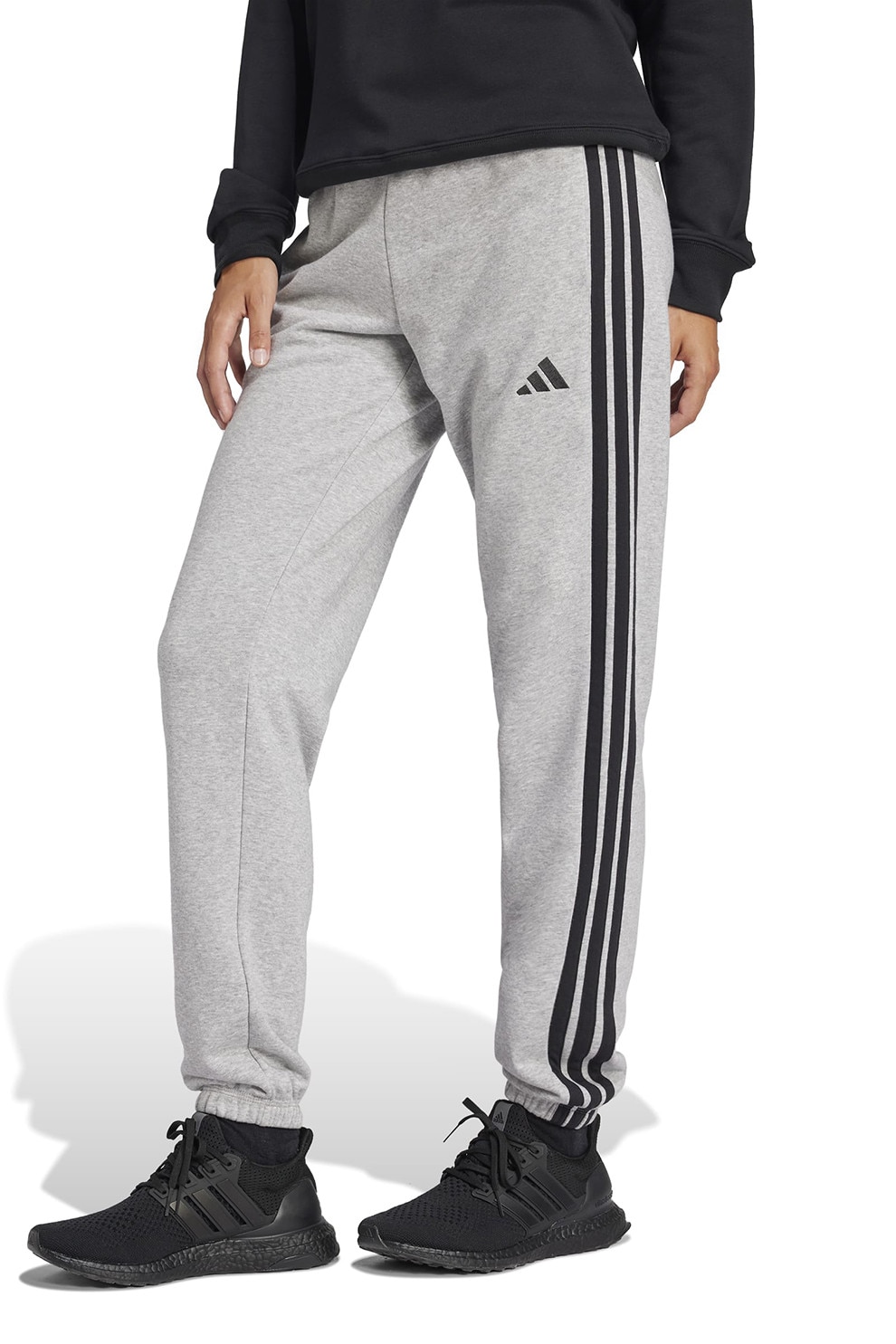 adidas Sportswear, Pantaloni de trening cu buzunare laterale Essentials, Negru, Gri deschis, XS