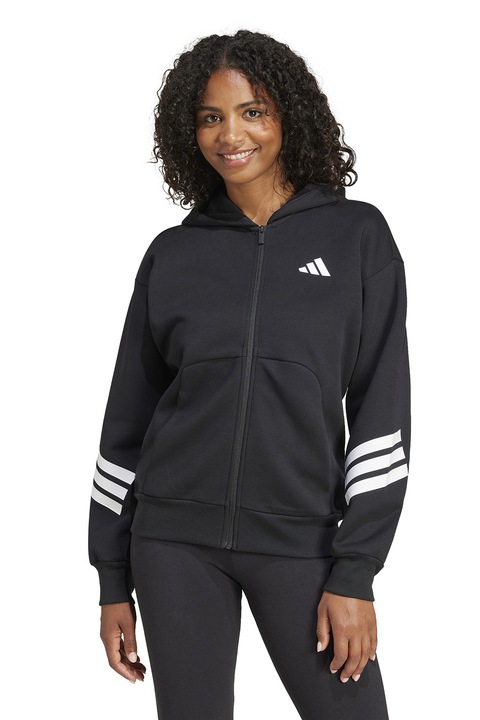 adidas Sportswear, Hanorac cu fermoar si model in dungi Future Icons 3, Alb/Negru