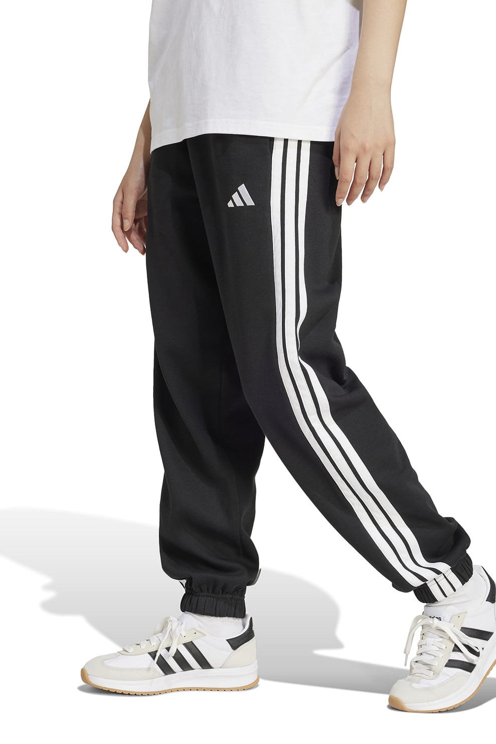 adidas Sportswear, Pantaloni de trening cu talie inalta si snur de ajustare in talie, Alb, Negru, S