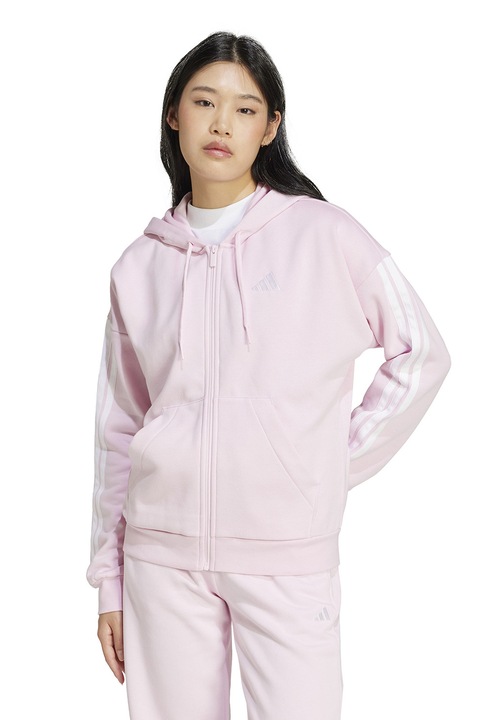 adidas Sportswear, Hanorac din amestec de bumbac cu fermoar, Alb/Roz pal