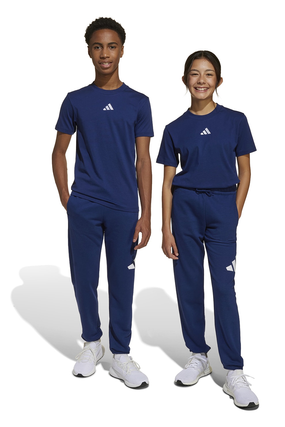 adidas Sportswear, Pantaloni de trening cu logo si snur in talie, Alb, Albastru inchis, 140 CM