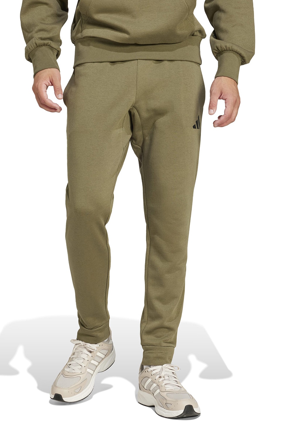 adidas Sportswear, Pantaloni de trening cu snur in talie si croiala conica FeelCozy, Negru, Verde sparanghel, S