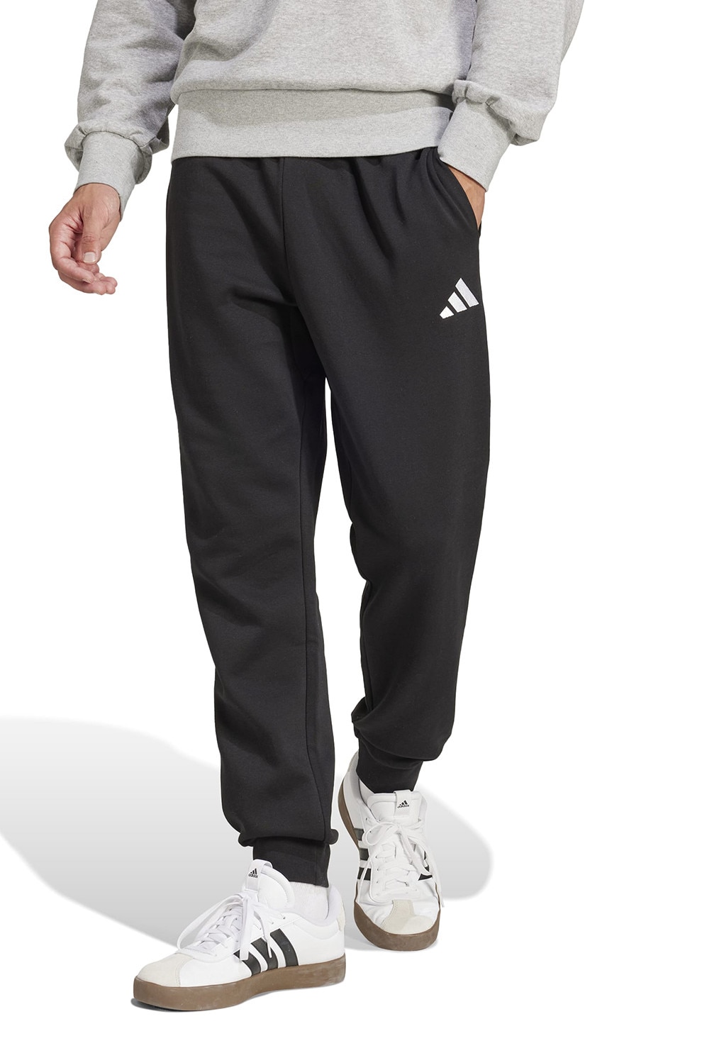 adidas Sportswear, Pantaloni de trening cu snur in talie si croiala conica FeelCozy, Alb, Negru, XL