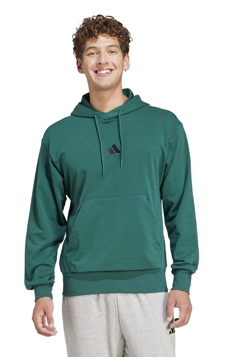 adidas Sportswear, Худи с джоб кенгуру и връзка, Зелен/Черен