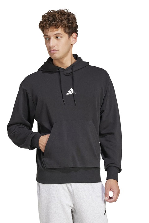 adidas Sportswear, Худи с джоб кенгуру и връзка, Бял/Черен