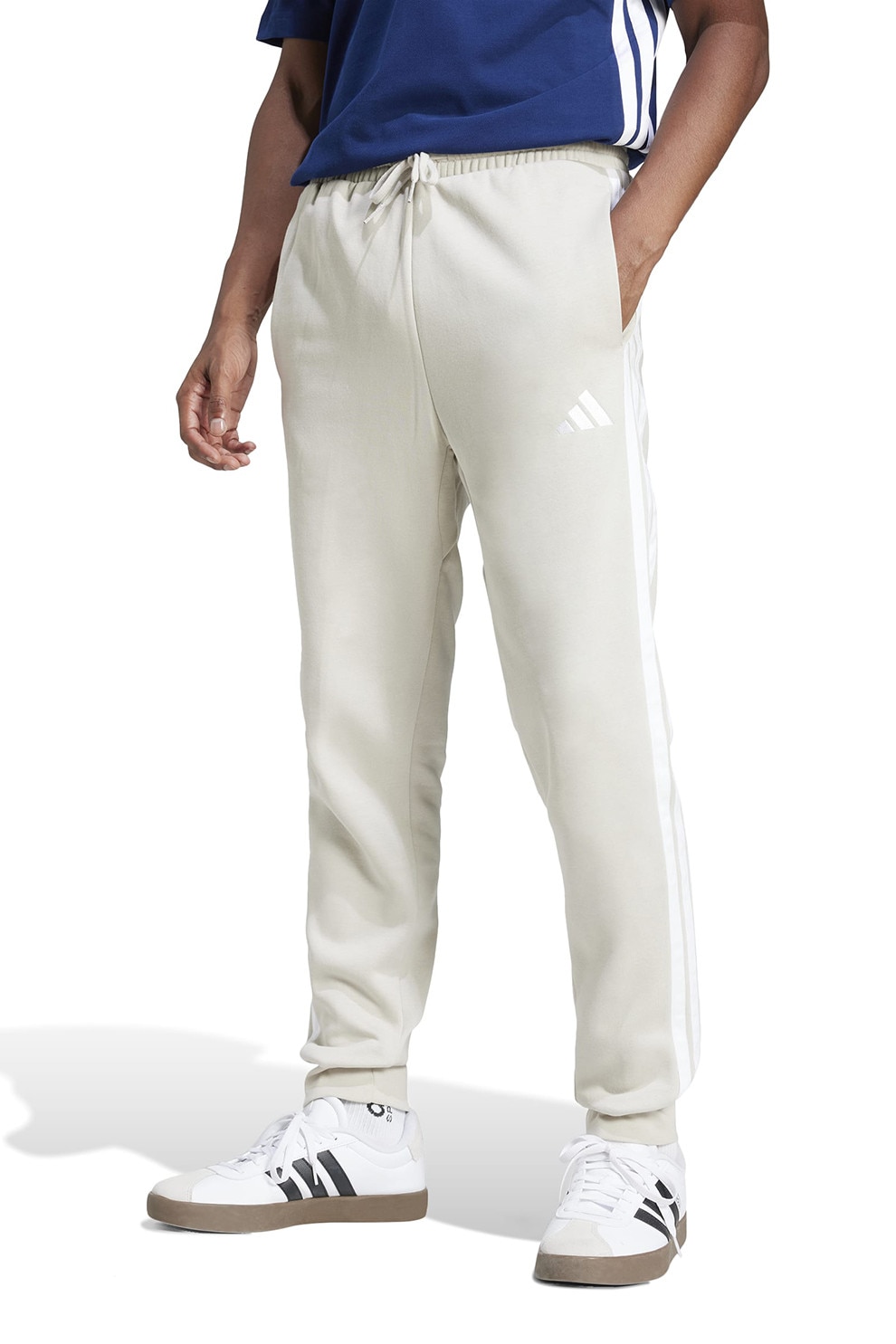adidas Sportswear, Pantaloni de trening cu logo si snur de ajustare, Alb, Crem, M