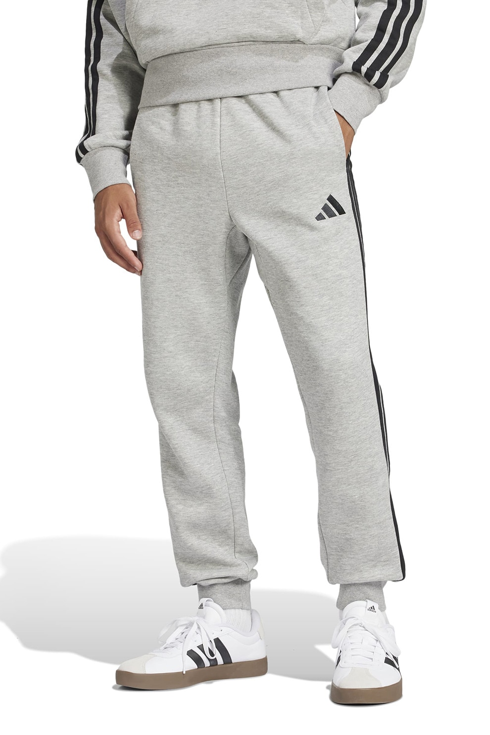 adidas Sportswear, Pantaloni de trening cu logo si snur de ajustare, Negru, Gri deschis, XL