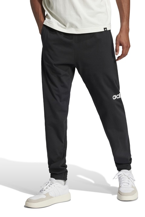 adidas Sportswear, Pantaloni de trening cu logo si snur ajustabil, Alb/Negru