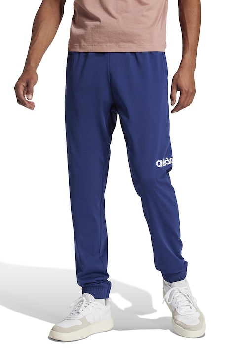 adidas Sportswear, Pantaloni de trening cu logo si snur ajustabil, Alb/Albastru inchis