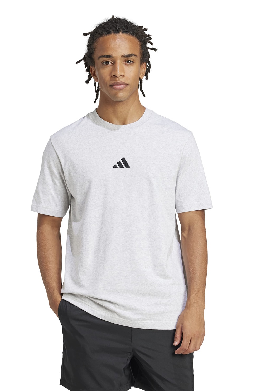 adidas Sportswear, Tricou din bumbac cu logo brodat, Alb, Gri deschis, S