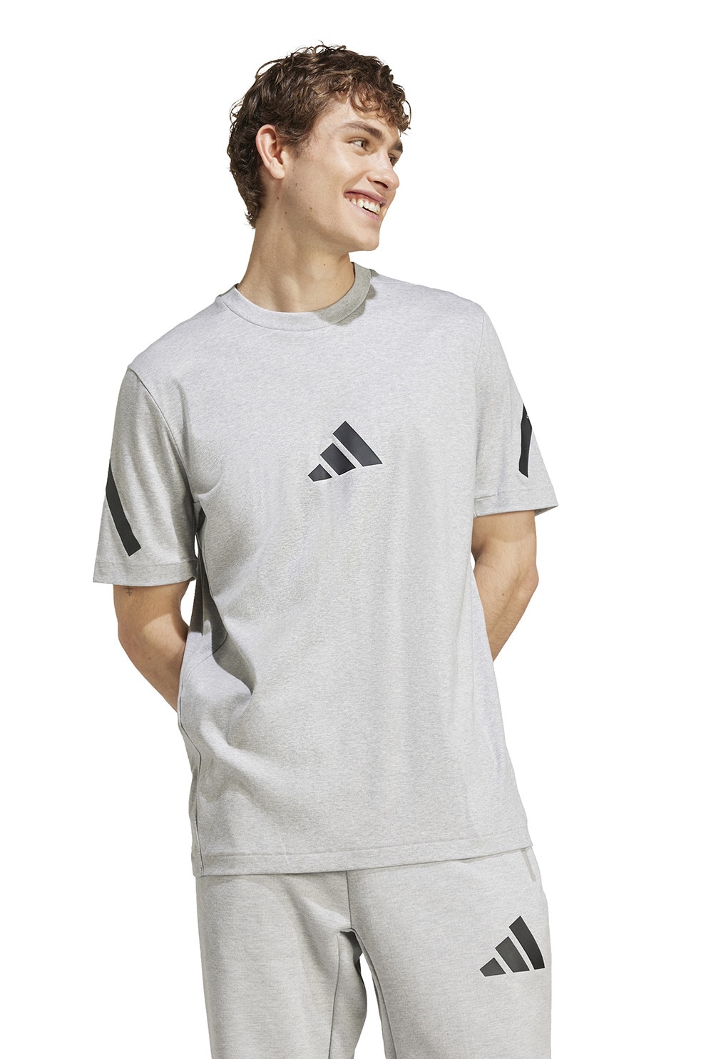 adidas Sportswear, Tricou de bumbac cu model monograma Z.N.E, Negru, Gri deschis, L