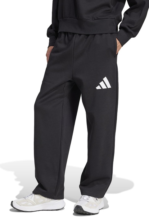 adidas Sportswear, Pantaloni de trening relaxed-fit cu logo Essentials, Alb/Negru