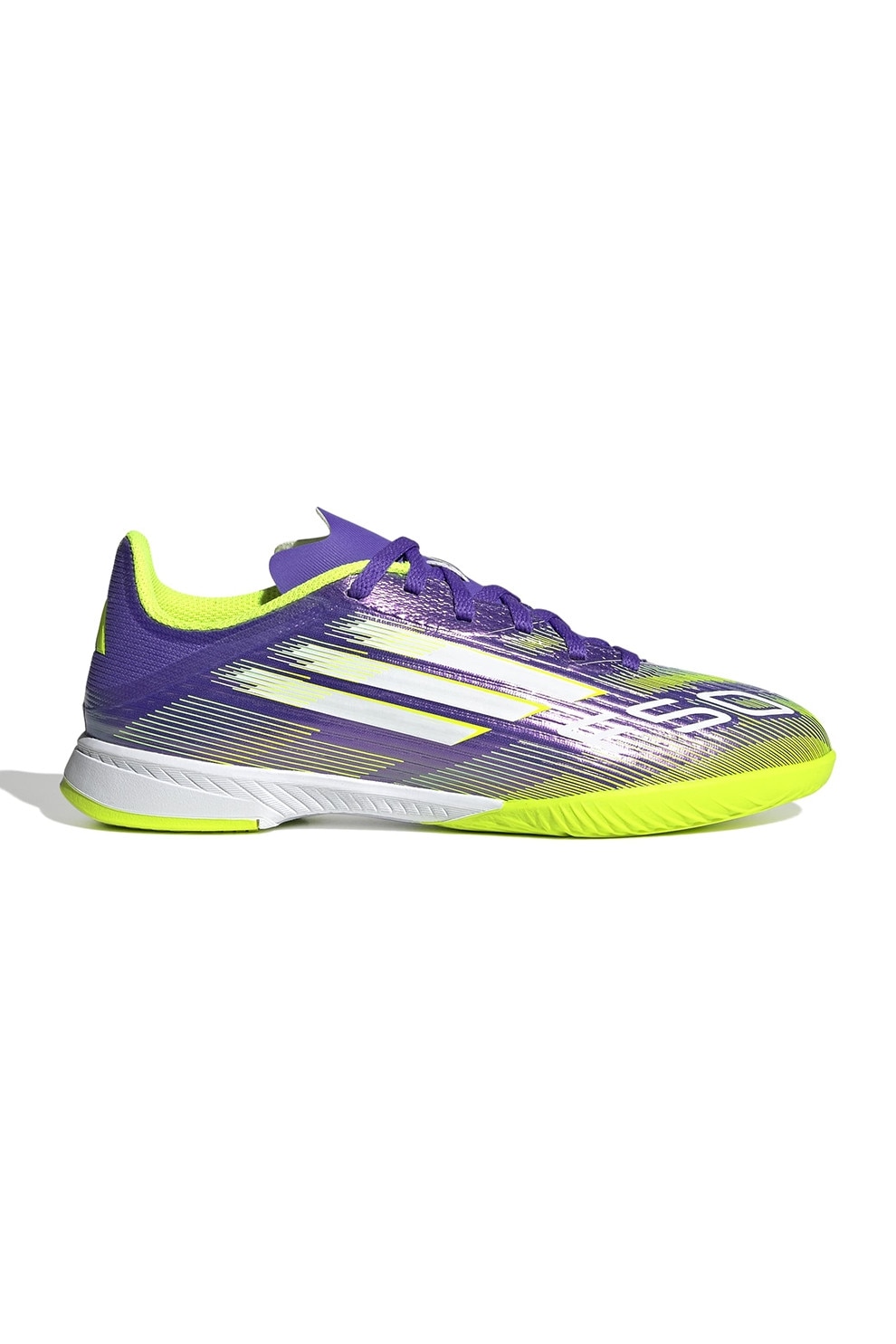 adidas Performance, Pantofi pentru fotbal de interior F50 League, Violet, Verde electric, Alb optic, 35 EU