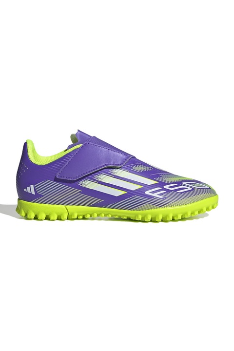 adidas Performance, Pantofi pentru fotbal cu velcro F50 Club Turf, 28 EU, Violet/Verde electric