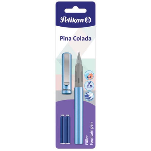 Stilou Pelikan, Pina Colada, Penita M, Culori Metalizate Asortate, 3 Patroane Cerneala Albastra, Blister