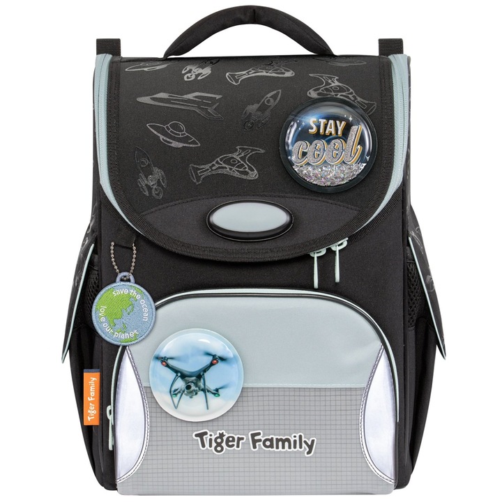 Ghiozdan Tiger, Neechipat Nature Quest Pro, Dimensiune 35 X 31 X 19 Cm, Motiv Space Vision, Go Ocean