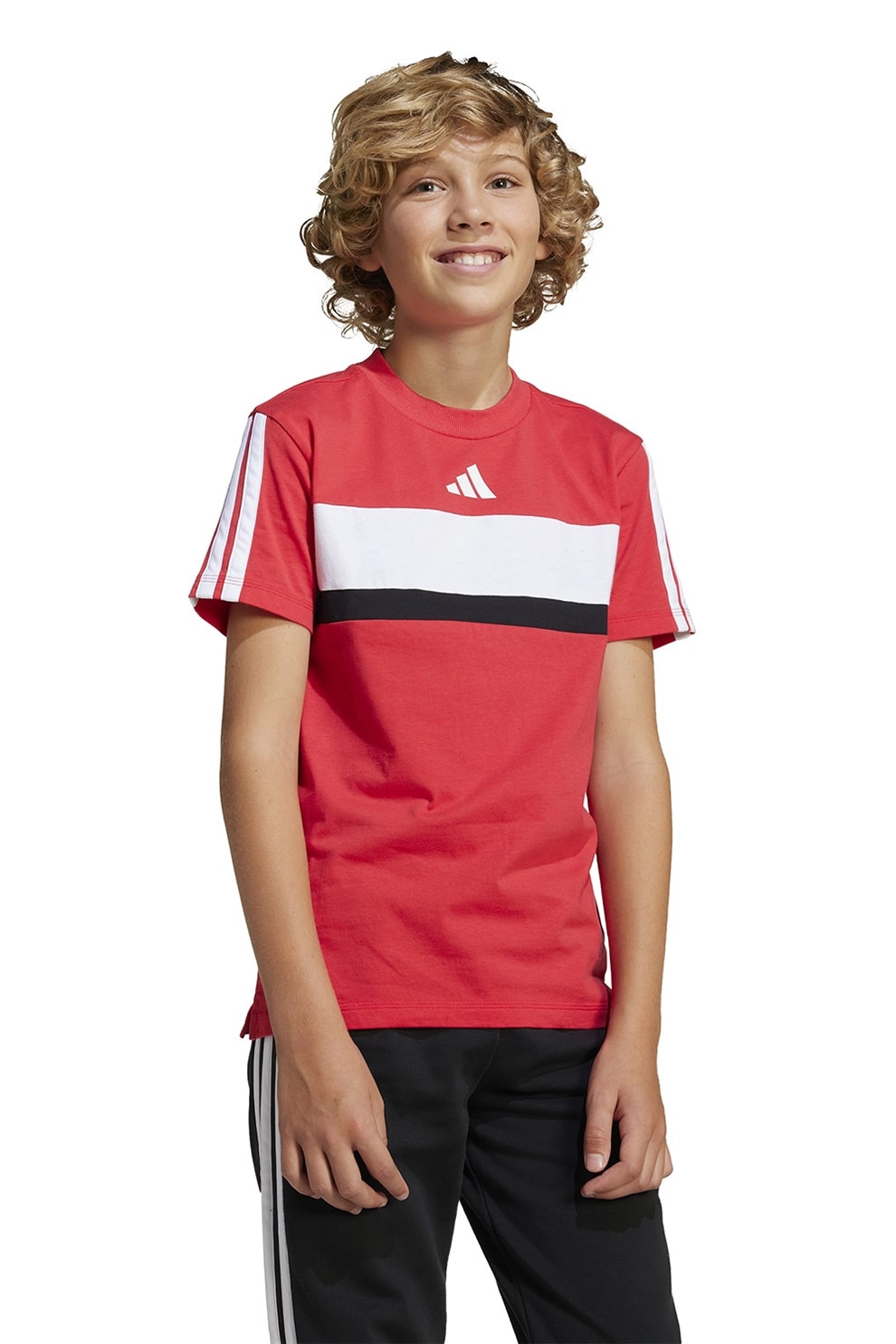 adidas Sportswear, Tricou din bumbac cu imprimeu logo, Negru, Coral, Alb optic, 152 CM