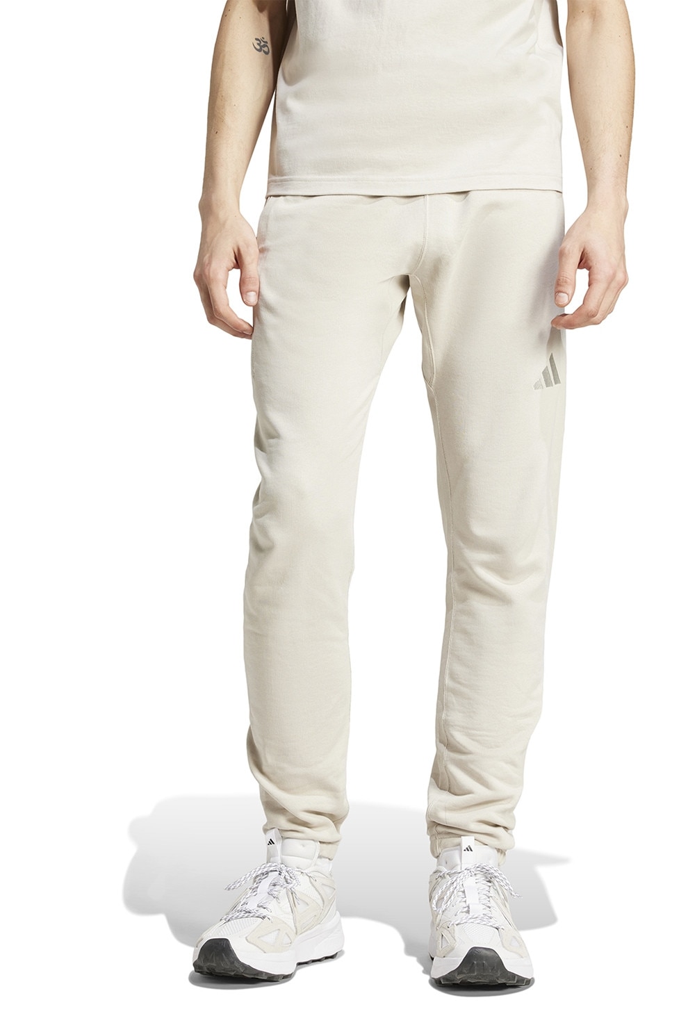 adidas Sportswear, Pantaloni de trening din bumbac cu snur in talie, Alb murdar, L