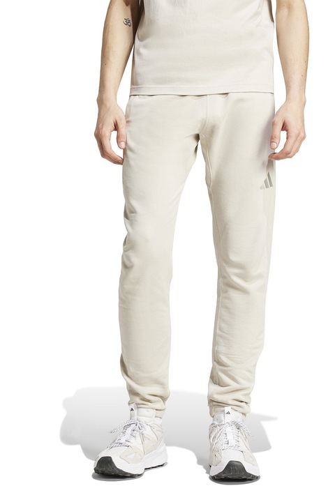 adidas Sportswear, Pantaloni de trening din bumbac cu snur in talie, Alb murdar