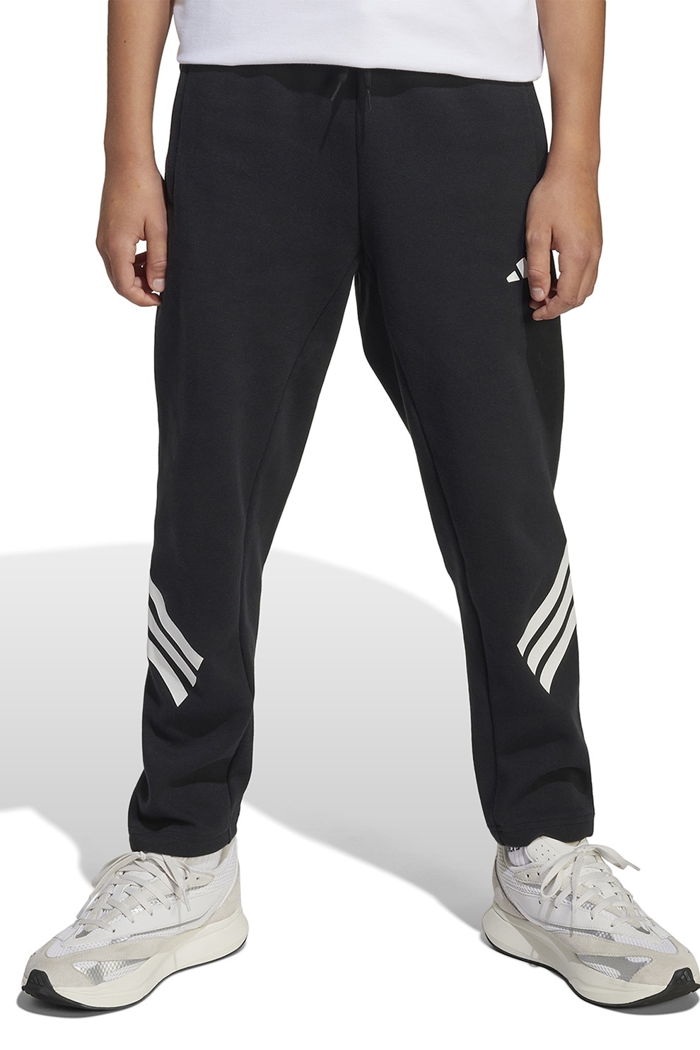 adidas Sportswear, Pantaloni de trening cu snur si buzunare laterale, Negru, Alb optic, 128 CM