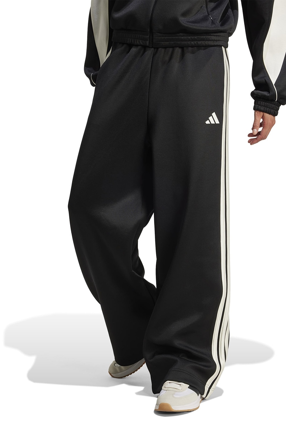 adidas Sportswear, Pantaloni de trening cu croiala ampla Stadium, Negru, Alb murdar, S
