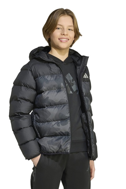 adidas Sportswear, Geaca cu vatelina si model camuflaj, Negru