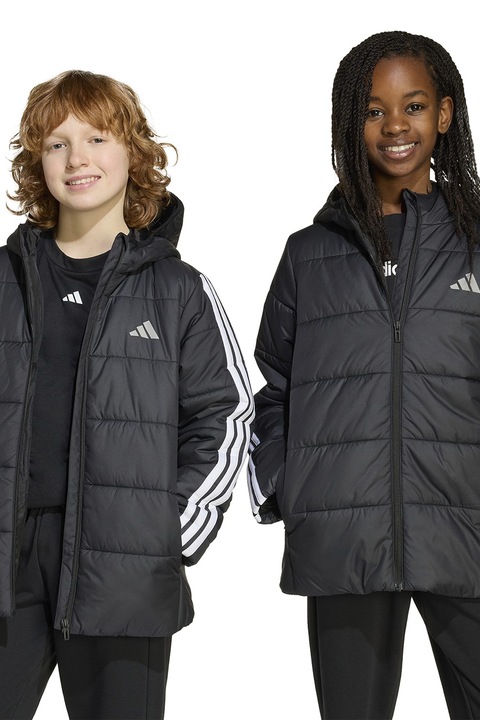 adidas Sportswear, Jacheta cu gluga si aspect matlasat, Negru/Alb optic