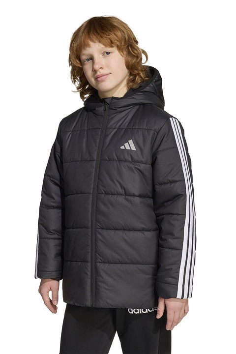 adidas Sportswear, Jacheta cu gluga si aspect matlasat, Negru/Alb optic