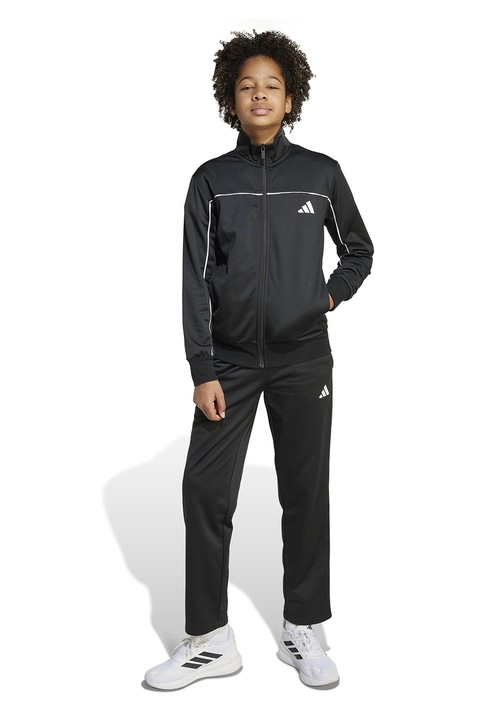 adidas Sportswear, Спортен екип с цип и лого, Черен/Бял