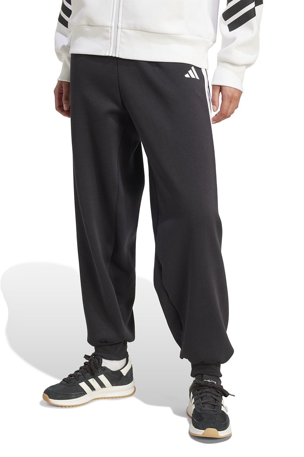 adidas Sportswear, Pantaloni de trening cu talie elastica Tiro, Negru, Alb optic, S