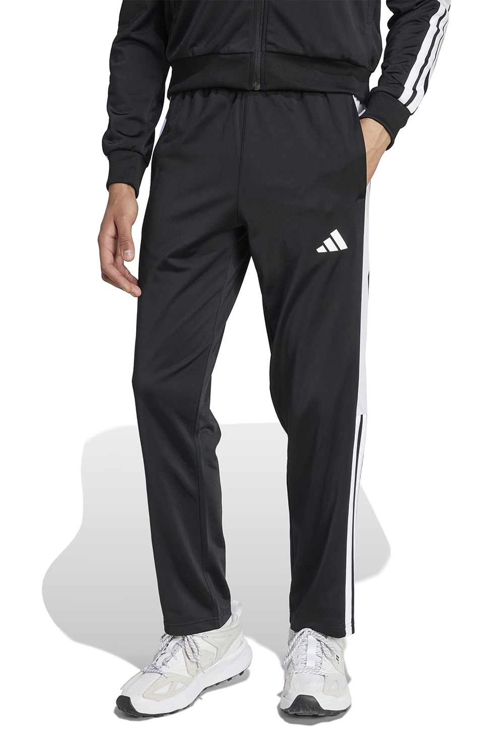 adidas Sportswear, Pantaloni de trening cu slituri cu capse pe glezna, Negru, Alb optic, S